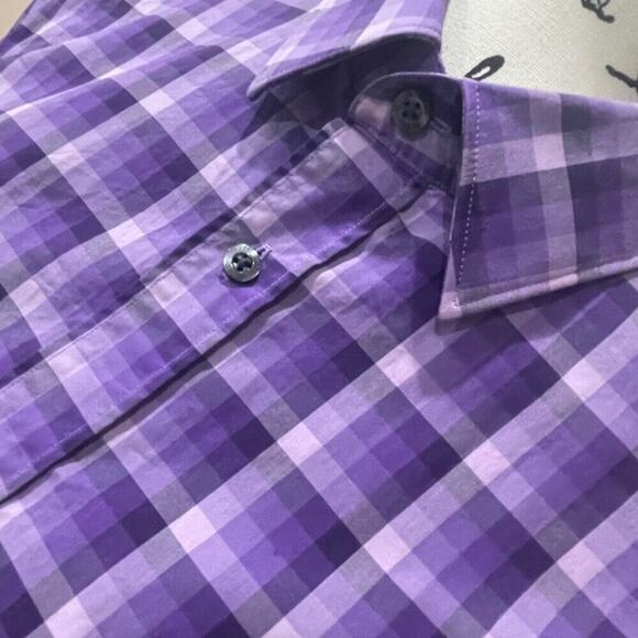 HUGO BOSS SLIM BUTTON UP LONG SLEEVE SHIRT PLAID PURPLE COLOR SIZE LARGE - Picture 11 of 16